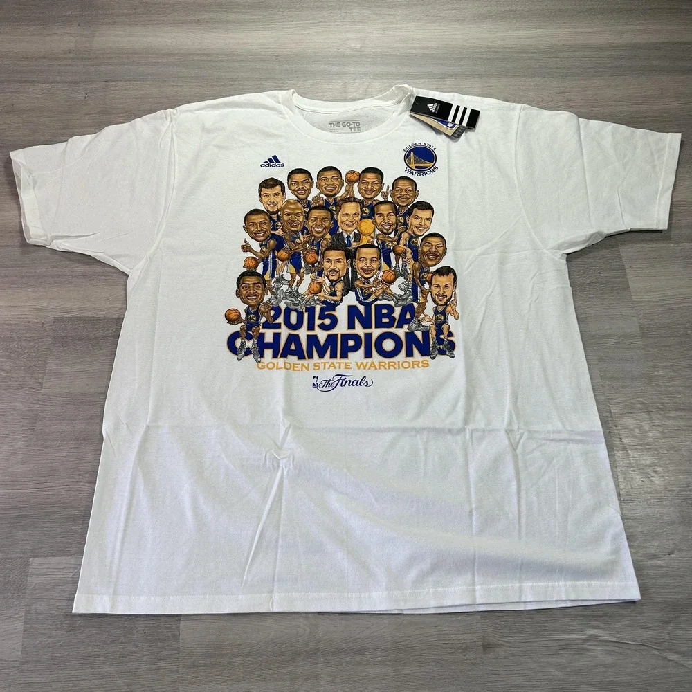 NEW Adidas Golden State Warriors Shirt Mens‎ 2XL White 2015 Champions Caricature